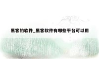 黑客的软件_黑客软件有哪些平台可以用