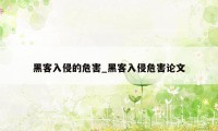 黑客入侵的危害_黑客入侵危害论文