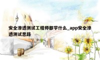 安全渗透测试工程师都学什么_app安全渗透测试思路