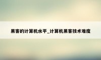 黑客的计算机水平_计算机黑客技术难度