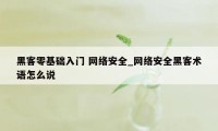 黑客零基础入门 网络安全_网络安全黑客术语怎么说