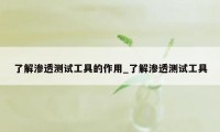 了解渗透测试工具的作用_了解渗透测试工具