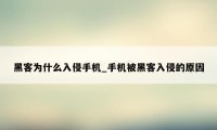 黑客为什么入侵手机_手机被黑客入侵的原因