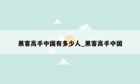 黑客高手中国有多少人_黑客高手中国