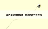 渗透测试流程概述_渗透测试方式包括