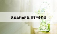 黑客危机的声音_黑客声音教程