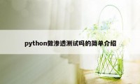 python做渗透测试吗的简单介绍