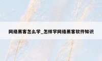 网络黑客怎么学_怎样学网络黑客软件知识