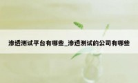 渗透测试平台有哪些_渗透测试的公司有哪些