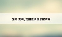 沈阳 流调_沈阳流调信息被泄露