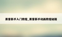 黑客新手入门教程_黑客新手动画教程秘籍