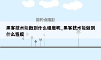 黑客技术能做到什么程度呢_黑客技术能做到什么程度